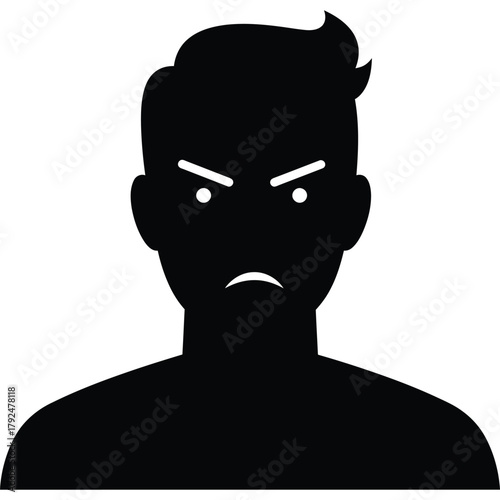 Angry man silhouette icon face expression negative emotion frustration upset male portrait person character