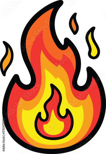Stylized Illustration of Flickering Orange Red Yellow Flames Against a White Background