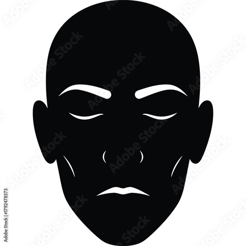 Black and white face silhouette with closed eyes vector illustration human head minimalist graphic portrait