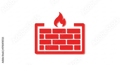 A red firewall icon is shown on a, representing network security and protection against cyber threats
