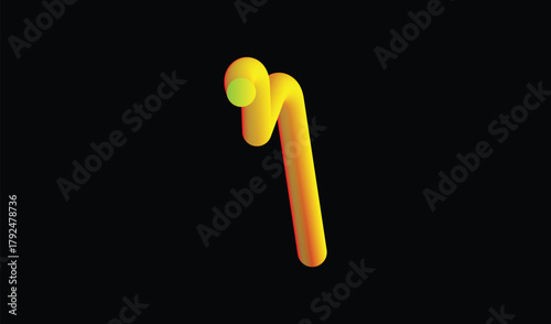 Bright orange candy cane with a yellow ball on top against a black background