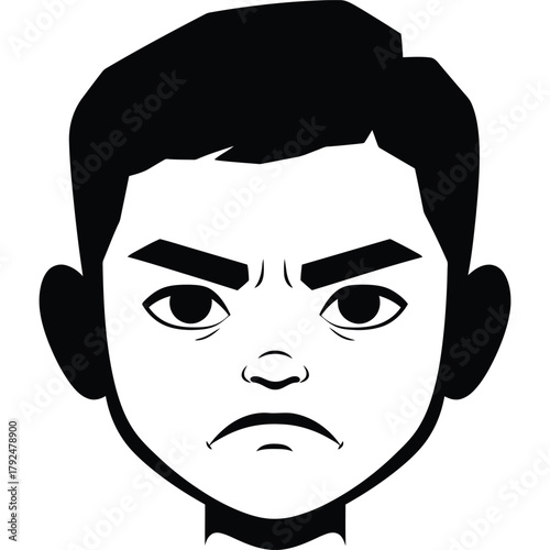 Cartoon face with angry expression in black and white annoyed avatar character clip art comic displeased drawing