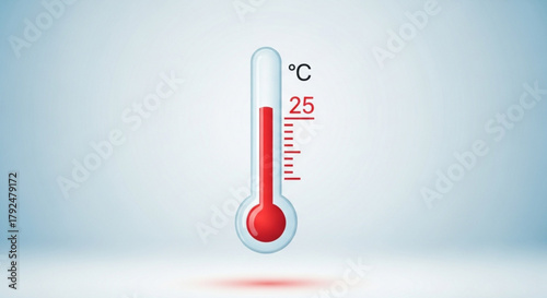 The thermometer is showing a temperature of 25 degrees celsius on a blue background, indicating a warm weather condition