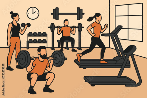 Diverse group of people exercising and lifting weights in a gym