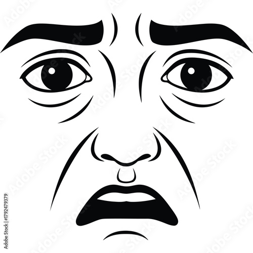 Distorted Face Expression Illustration disgust fear black and white emotion cartoon graphic vector design drawing