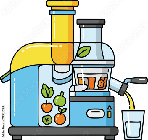 Modern Electric Juicer Machine With Fruits And Glass Of Juice Ready For Healthy Lifestyle