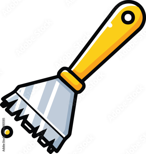 Yellow Handled Scraper Tool With Metal Bristles Removing Debris From Surface