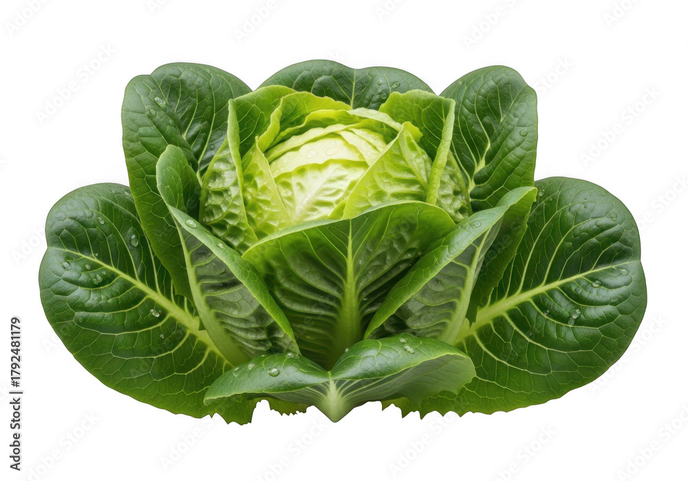 Obraz premium Fresh crisp romaine lettuce head isolated on black for culinary use
