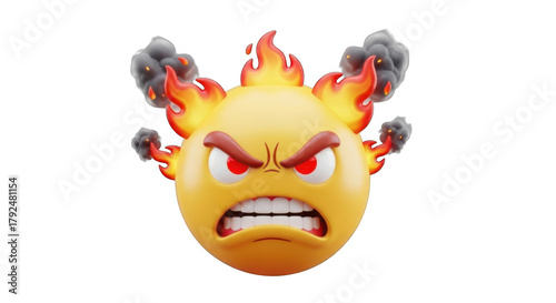 Furious emoji on fire expressing intense anger and frustration with smoke and flames
