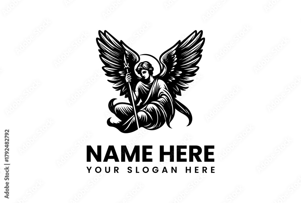 Obraz premium Serene Angelic Figure Vector Logo Illustration - Majestic Winged Being Emblem