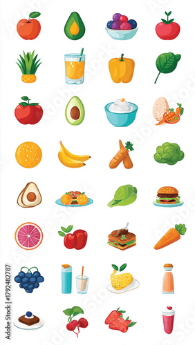 A vibrant collage of fresh fruits, vegetables, and healthy food items, showcasing a diverse range of nutritious and colorful ingredients