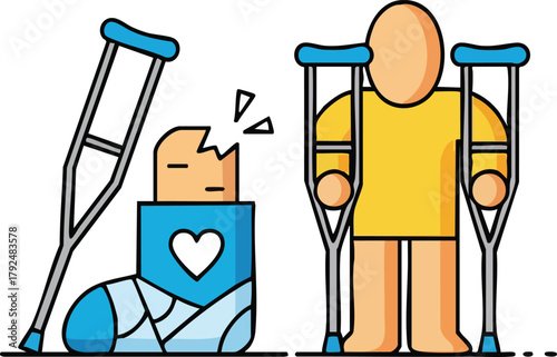 Person With Broken Leg In Cast And Crutches Healthcare Concept
