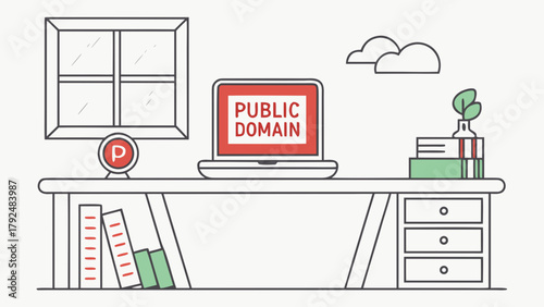 Public domain sign on a laptop screen on a desk
