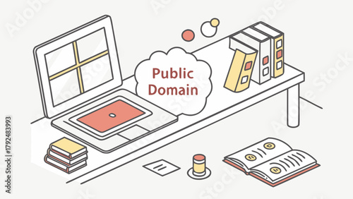 Digital office setup with laptop and Public domain concept