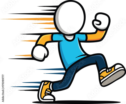 Stylized Figure In Blue Shirt Black Pants Running With Motion Blur Effect