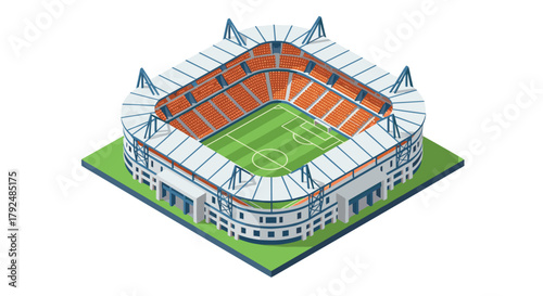 Modern isometric soccer stadium architecture with detailed exterior design