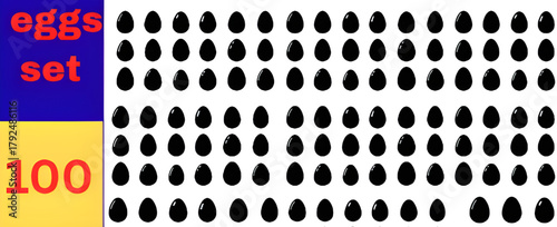 100 Black Egg Silhouette Set | Minimalist Egg Icons Collection on White Background, Black Egg Silhouette Vector Set. Voctor illustration 