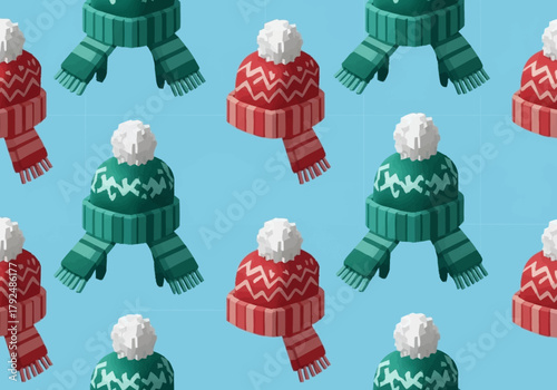 Winter knitted hats and scarves pattern.