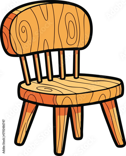 Simple Wooden Chair With Spindle Back And Four Legs In Cartoon Style