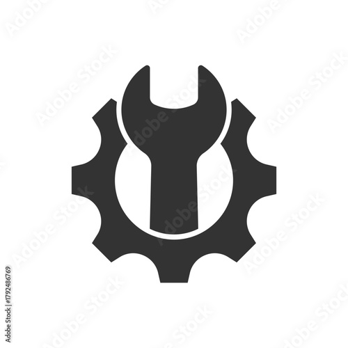 Repair service logo design template. Wrench and gear sign isolated on white background. Technical assistance symbol. Vector illustration