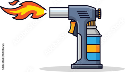 Pixel Art Kitchen Torch With Blue And Yellow Flames On White Background