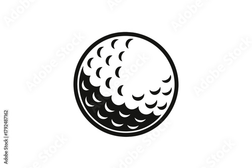 Simple black and white golf ball showing dimple texture for sports and game graphics