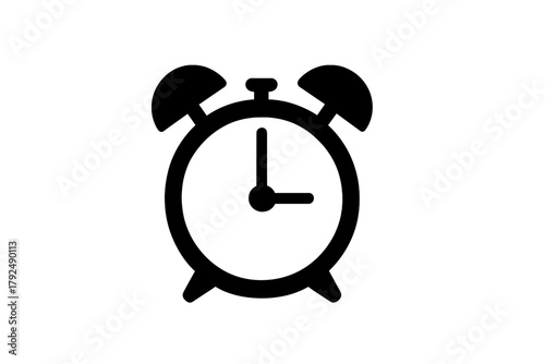 Minimalist black graphic of a classic desk alarm clock used for time management and deadlines