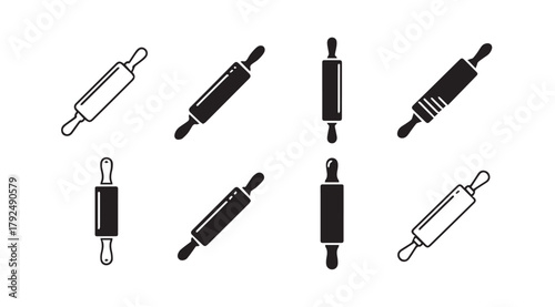 Collection of various rolling pin icons in a clean silhouette style silhouette