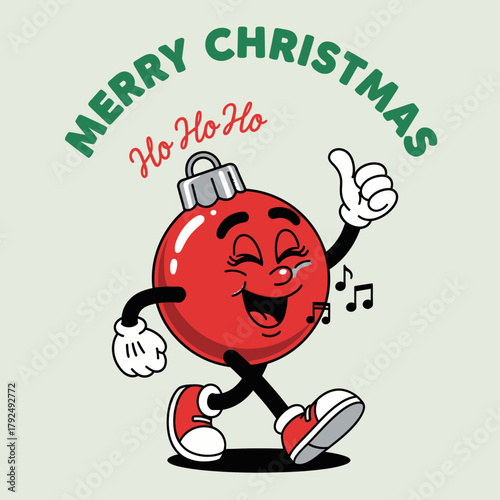 Cute cartoon Christmas ornament character singing with a cheerful smile and thumbs-up gesture. Perfect for festive designs, holiday cards, seasonal decorations, and joyful Christmas illustrations.