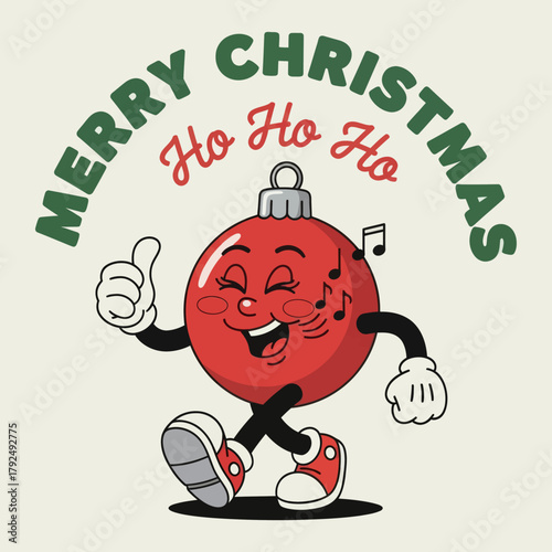 Cute cartoon Christmas ornament character singing with a cheerful smile and thumbs-up gesture. Perfect for festive designs, holiday cards, seasonal decorations, and joyful Christmas illustrations.