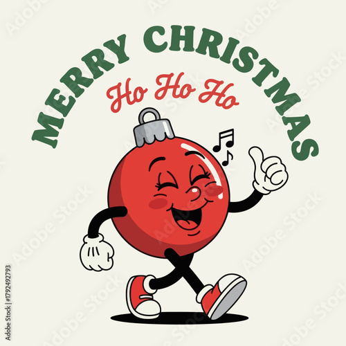 Cute cartoon Christmas ornament character singing with a cheerful smile and thumbs-up gesture. Perfect for festive designs, holiday cards, seasonal decorations, and joyful Christmas illustrations.