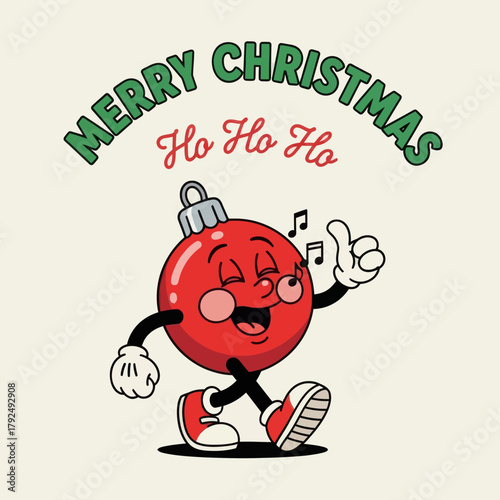 Cute cartoon Christmas ornament character singing with a cheerful smile and thumbs-up gesture. Perfect for festive designs, holiday cards, seasonal decorations, and joyful Christmas illustrations.