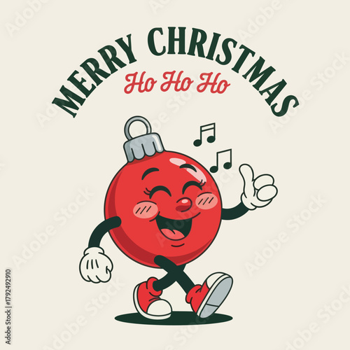 Cute cartoon Christmas ornament character singing with a cheerful smile and thumbs-up gesture. Perfect for festive designs, holiday cards, seasonal decorations, and joyful Christmas illustrations.