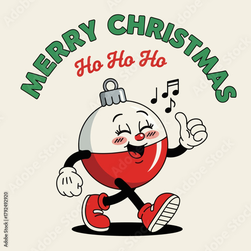 Cute cartoon Christmas ornament character singing with a cheerful smile and thumbs-up gesture. Perfect for festive designs, holiday cards, seasonal decorations, and joyful Christmas illustrations.