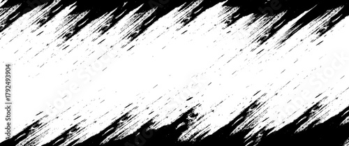 Vector grunge brush strokes texture rough black scratches for paint splatter template. Black and white grunge frame.
