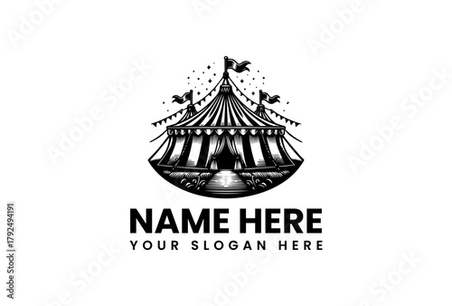 Vintage Style Circus Tent Entertainment Event Vector Logo Illustration. Classic Carnival Show Emblem with Retro Aesthetic for Festive Design Projects