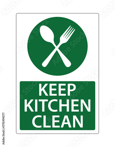 Kitchen sign please keep kitchen area clean sign , logo, badge, icon, sticker, label, emblem, stamp, symbol, black, line, flat vector, isolated illustration.
