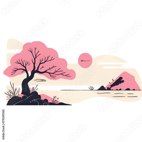 Serene Sakura Sumi e A Blissful Oriental Landscape.png