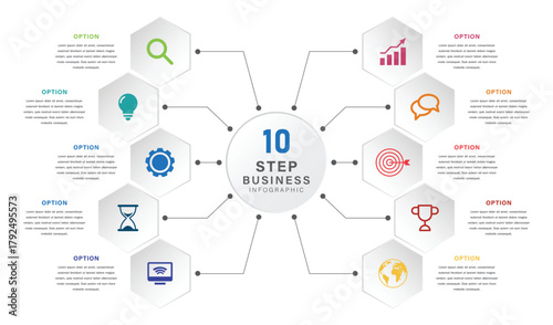 10 Step Circular Business Infographic with Icons and Placeholder Text