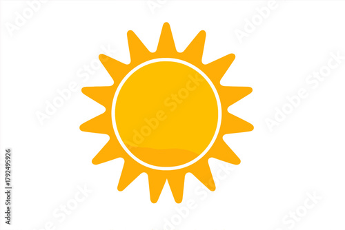 Bright yellow stylized sun graphic with sharp rays symbolizing summer heat and good weather