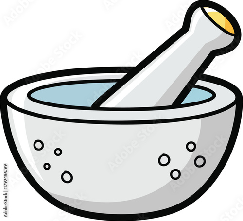 White Mortar And Pestle With Blue Interior On White Background With Simple Pattern
