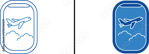 Airplane window with Clouds: Simple image of an airplane soaring in the sky with clouds through a window, evoking the spirit of travel and the anticipation of adventure.