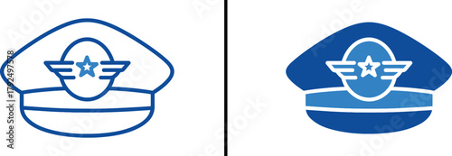 Pilot's Cap Icon: Depicting a pilot's cap, this image evokes the world of aviation and flight, perfect for representing pilots, aviation and flight-related topics. 
