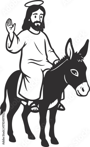 Jesus riding a donkey. The triumphal entre into Jerusalem