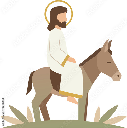 Jesus riding a donkey. The triumphal entre into Jerusalem