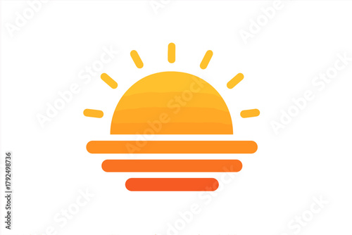 Minimalist sun rising above the horizon line with warm orange and yellow gradient colors