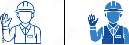 Safety First: An engineer raises his hand, signaling a halt with confidence and authority in this clean design, emphasizing safety protocols in industry settings.