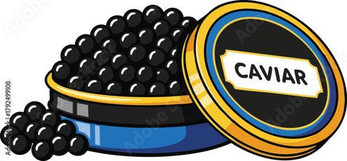 Pixel Art Caviar Tin Open with Black Roe and Yellow Lid