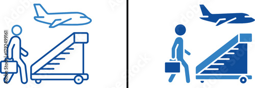 Airline Passenger Boarding: Depicting the modern aviation, a traveler with luggage prepares to board the airplane, showcasing the journey.