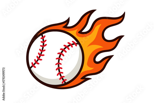 Speeding baseball ball engulfed in fire representing power and competitive sport